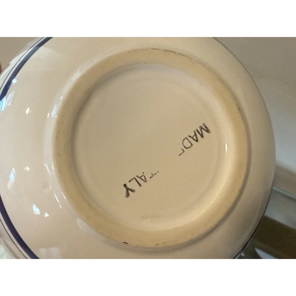 Vintage Italy Nesting Ceramic Mixing Bowl Set 3pc Floral Blue Line Stoneware Pot